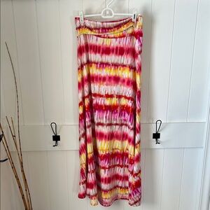 LuLaRoe Pink and Yellow Tie-Dye Maxi Skirt